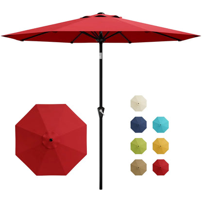 9-Ft. Patio Umbrella with Crank and Tilt, Outdoor Market Umbrella with UV Protection and Waterproof Canopy, 8-Rib Iron Frame for Pool, Deck and Backyard