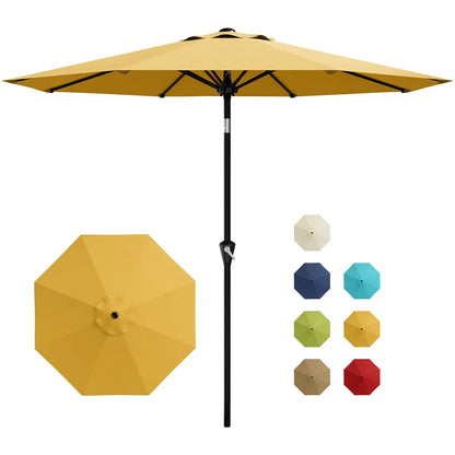 9-Ft. Patio Umbrella with Crank and Tilt, Outdoor Market Umbrella with UV Protection and Waterproof Canopy, 8-Rib Iron Frame for Pool, Deck and Backyard