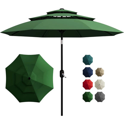 10-Ft. 3-Tier Patio Umbrella with Crank and Tilt, Vented Outdoor Market Umbrella with Fade-Resistant Canopy for Pool, Deck and Yard