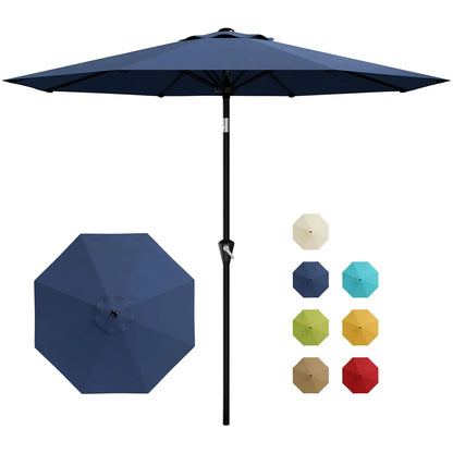 9-Ft. Patio Umbrella with Crank and Tilt, Outdoor Market Umbrella with UV Protection and Waterproof Canopy, 8-Rib Iron Frame for Pool, Deck and Backyard