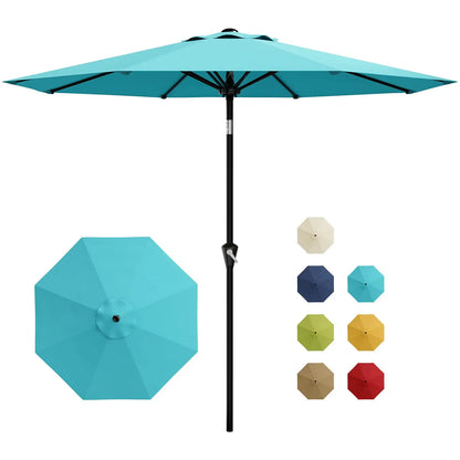 9-Ft. Patio Umbrella with Crank and Tilt, Outdoor Market Umbrella with UV Protection and Waterproof Canopy, 8-Rib Iron Frame for Pool, Deck and Backyard