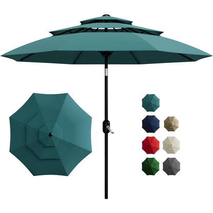 10-Ft. 3-Tier Patio Umbrella with Crank and Tilt, Vented Outdoor Market Umbrella with Fade-Resistant Canopy for Pool, Deck and Yard