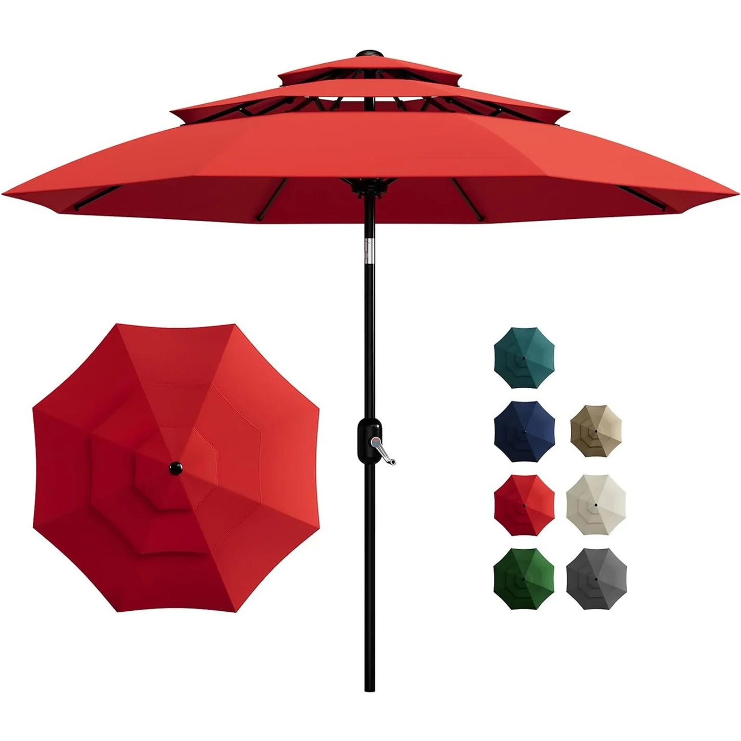 10-Ft. 3-Tier Patio Umbrella with Crank and Tilt, Vented Outdoor Market Umbrella with Fade-Resistant Canopy for Pool, Deck and Yard