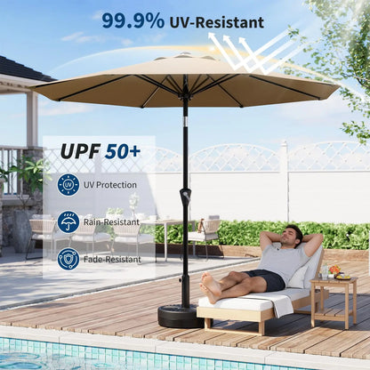 9-Ft. Patio Umbrella with Crank and Tilt, Outdoor Market Umbrella with UV Protection and Waterproof Canopy, 8-Rib Iron Frame for Pool, Deck and Backyard