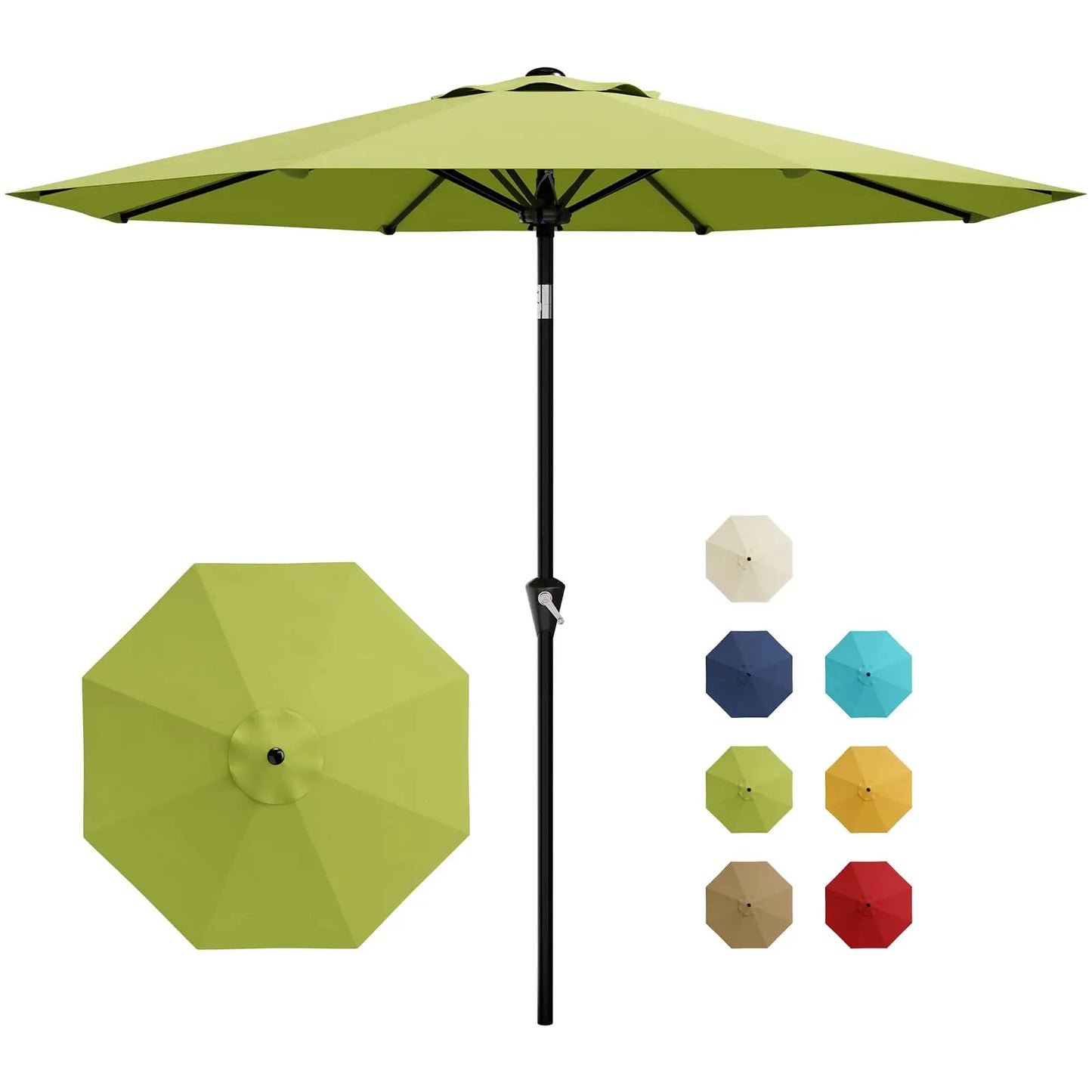9-Ft. Patio Umbrella with Crank and Tilt, Outdoor Market Umbrella with UV Protection and Waterproof Canopy, 8-Rib Iron Frame for Pool, Deck and Backyard