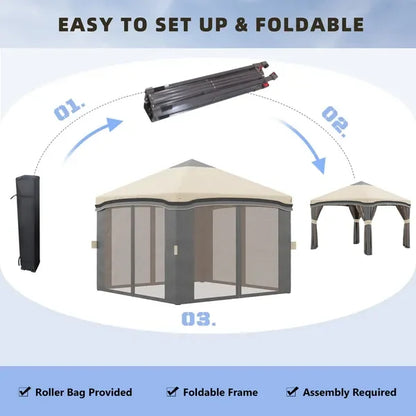 10' x 10' Outsunny Pop-Up Gazebo – Adjustable Instant Shelter with Privacy Netting & Wheeled Carry Bag