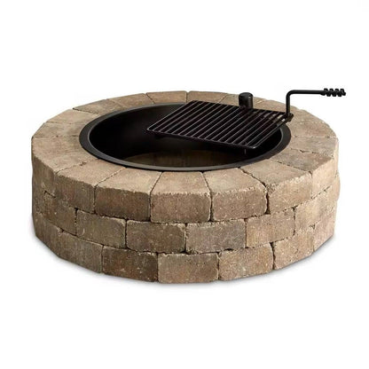 48 Inch Round Outdoor Concrete Block Fire Pit Kit with Cooking Grill Grate