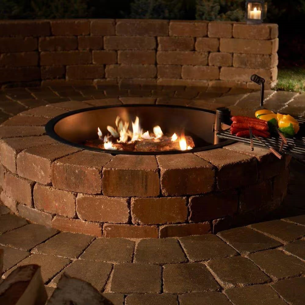 48 Inch Round Outdoor Concrete Block Fire Pit Kit with Cooking Grill Grate
