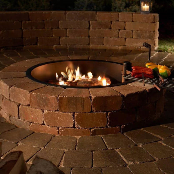 48 Inch Round Outdoor Concrete Block Fire Pit Kit with Cooking Grill Grate