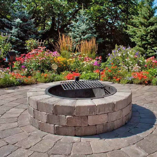 48 Inch Round Outdoor Concrete Block Fire Pit Kit with Cooking Grill Grate