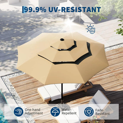 10-Ft. 3-Tier Patio Umbrella with Crank and Tilt, Vented Outdoor Market Umbrella with Fade-Resistant Canopy for Pool, Deck and Yard