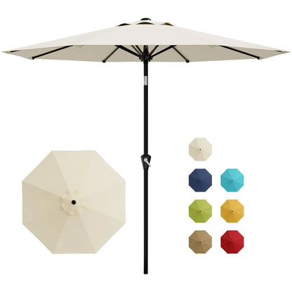 9-Ft. Patio Umbrella with Crank and Tilt, Outdoor Market Umbrella with UV Protection and Waterproof Canopy, 8-Rib Iron Frame for Pool, Deck and Backyard