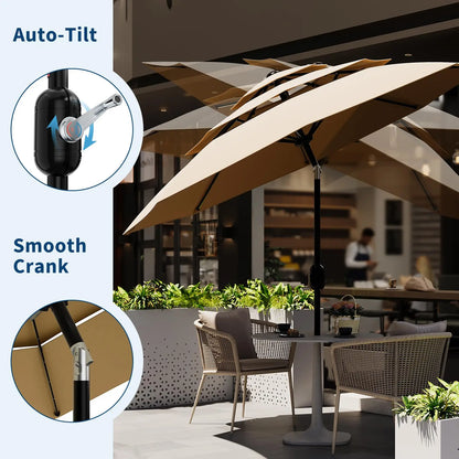 10-Ft. 3-Tier Patio Umbrella with Crank and Tilt, Vented Outdoor Market Umbrella with Fade-Resistant Canopy for Pool, Deck and Yard