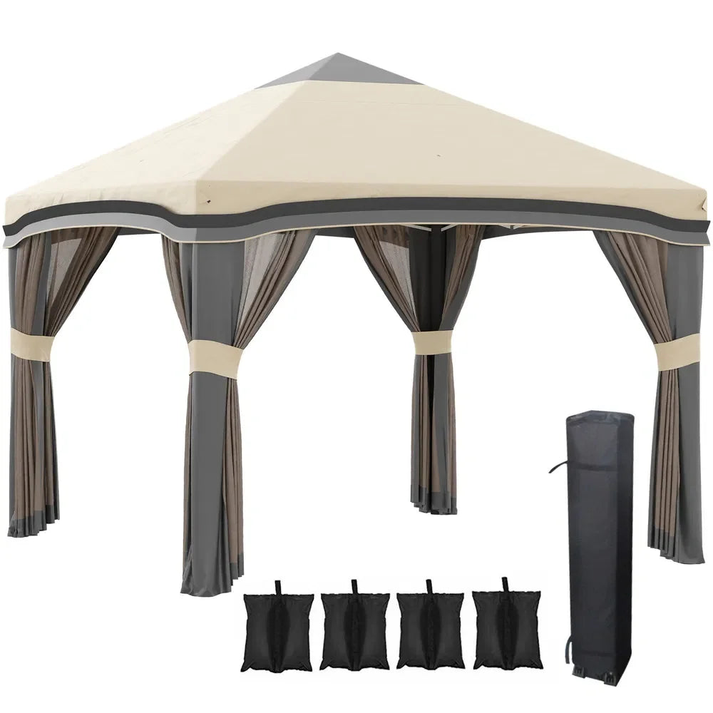 10' x 10' Outsunny Pop-Up Gazebo – Adjustable Instant Shelter with Privacy Netting & Wheeled Carry Bag