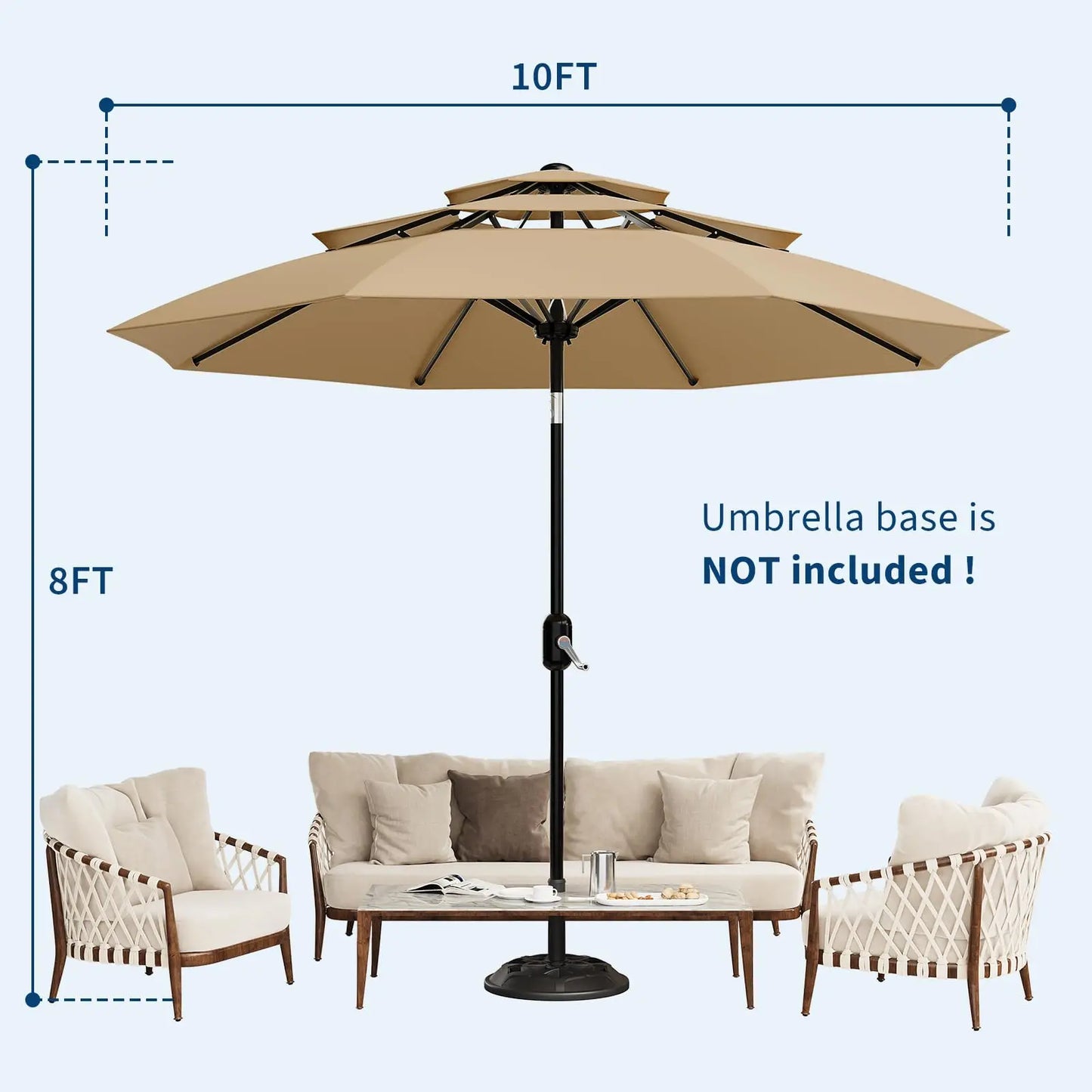 10-Ft. 3-Tier Patio Umbrella with Crank and Tilt, Vented Outdoor Market Umbrella with Fade-Resistant Canopy for Pool, Deck and Yard