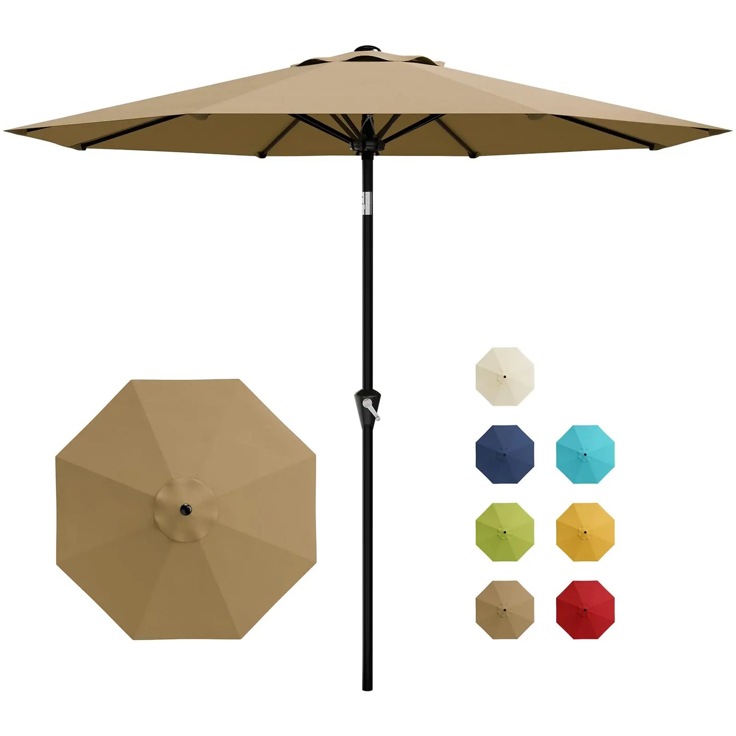 9-Ft. Patio Umbrella with Crank and Tilt, Outdoor Market Umbrella with UV Protection and Waterproof Canopy, 8-Rib Iron Frame for Pool, Deck and Backyard