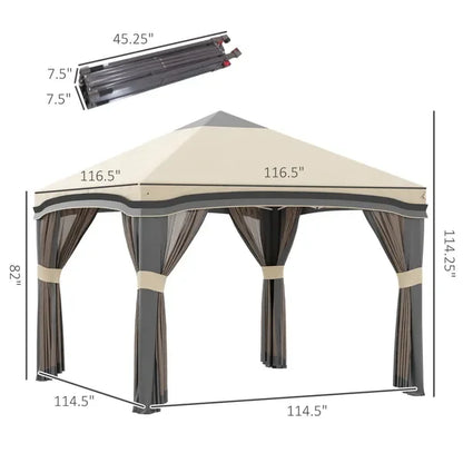 10' x 10' Outsunny Pop-Up Gazebo – Adjustable Instant Shelter with Privacy Netting & Wheeled Carry Bag