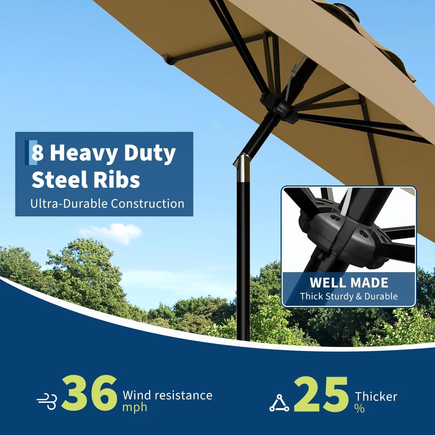 9-Ft. Patio Umbrella with Crank and Tilt, Outdoor Market Umbrella with UV Protection and Waterproof Canopy, 8-Rib Iron Frame for Pool, Deck and Backyard