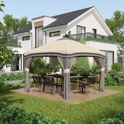 10' x 10' Outsunny Pop-Up Gazebo – Adjustable Instant Shelter with Privacy Netting & Wheeled Carry Bag