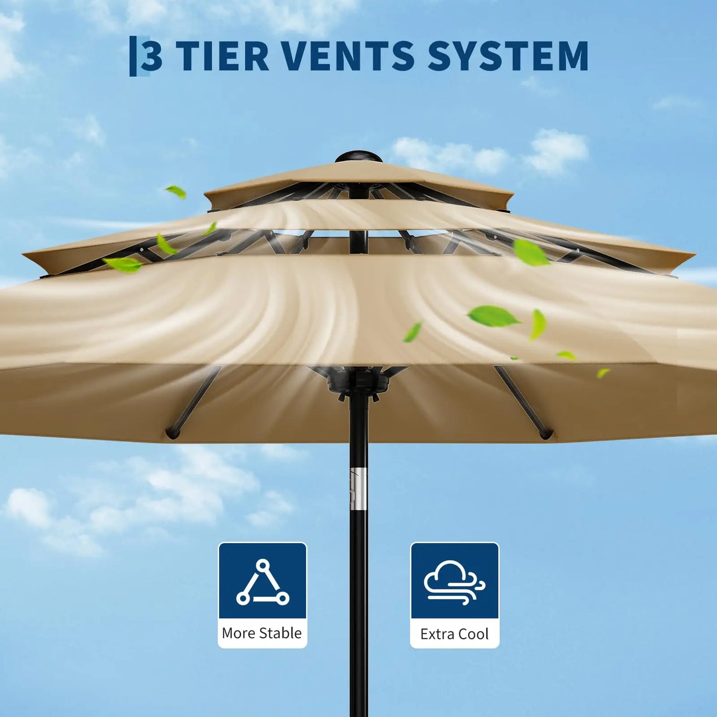 10-Ft. 3-Tier Patio Umbrella with Crank and Tilt, Vented Outdoor Market Umbrella with Fade-Resistant Canopy for Pool, Deck and Yard