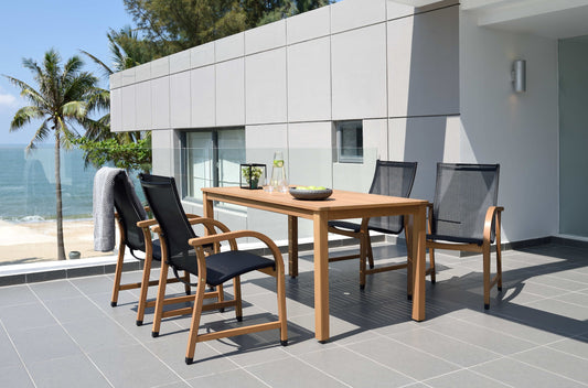 The Manhattan & Orlando Dining Collection: Hand-Finished Wood Table with Sophisticated Black Seating