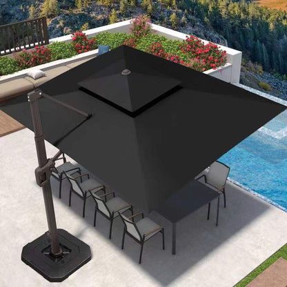 9' X 12' Patio Umbrella with LED Lights Outdoor Cantilever Large Rectangle Offset Umbrellas Heavy Duty Aluminum Double Top with 360-Degree Rotation for Pool Garden Deck, Black