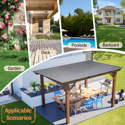 13x10ft Wooden Garden Gazebo with Metal Roof