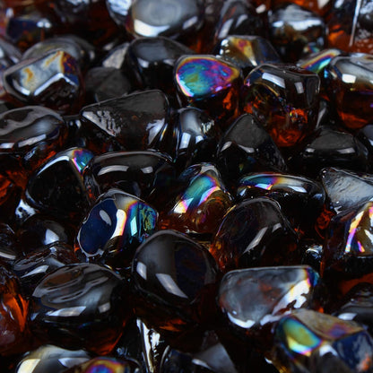 Fire Pit Glass Diamonds for Fire Pits (Amber, 50 Lb)