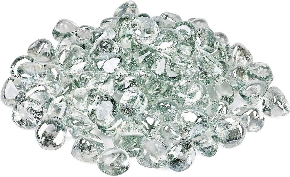 20 Pound Fire Glass Diamonds - 1Inch Clear Fire Glass for Propane Fire Pit, Decorative Fire Pit Glass Rocks for Gas Fireplace, Crystal Luster