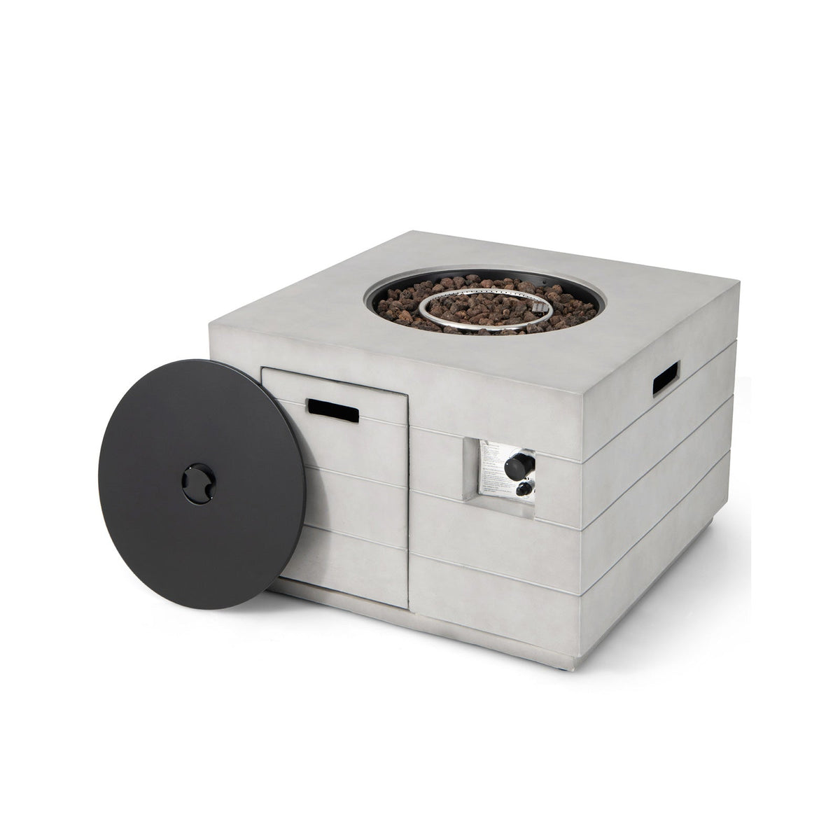 34-Inch Square Gray Concrete Propane Fire Pit Table, 50K BTU – Includes Lava Rocks & Cover