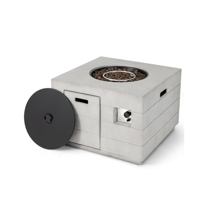 34-Inch Square Gray Concrete Propane Fire Pit Table, 50K BTU – Includes Lava Rocks & Cover
