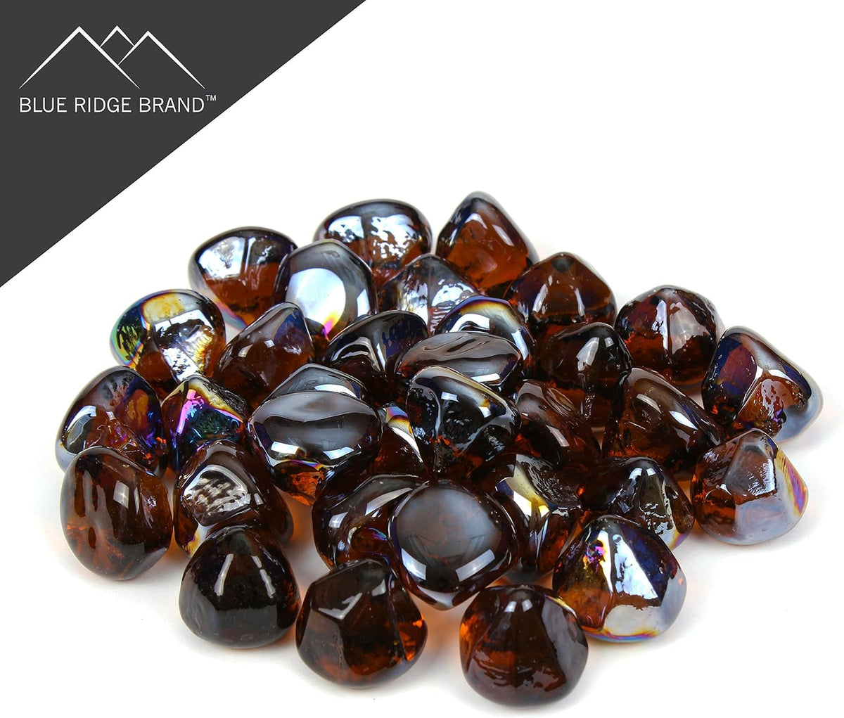 Fire Pit Glass Diamonds for Fire Pits (Amber, 50 Lb)