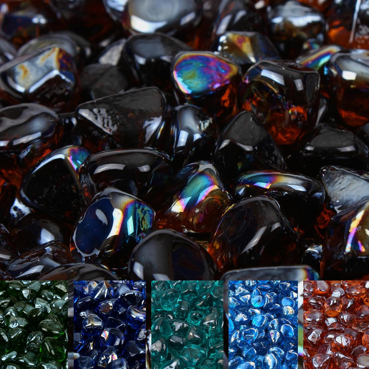 Fire Pit Glass Diamonds for Fire Pits (Amber, 50 Lb)