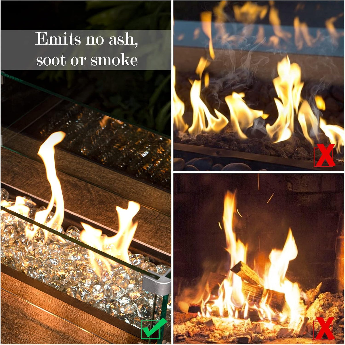 20 Pound Fire Glass Diamonds - 1Inch Clear Fire Glass for Propane Fire Pit, Decorative Fire Pit Glass Rocks for Gas Fireplace, Crystal Luster