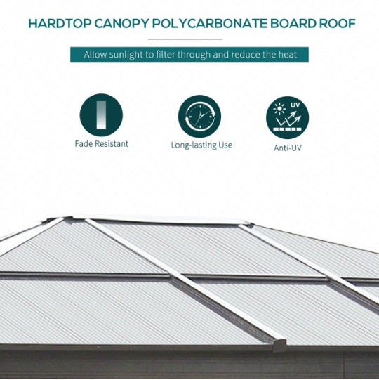 Hardtop Outdoor Pergola Gazebo – Aluminum Frame, Polycarbonate Roof & Removable Netting