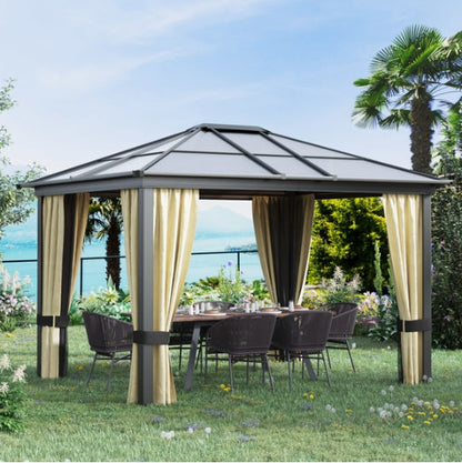 Hardtop Outdoor Pergola Gazebo – Aluminum Frame, Polycarbonate Roof & Removable Netting