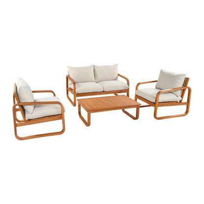 4-Piece Acacia Wood Outdoor Patio Furniture Set with Thick Cushions