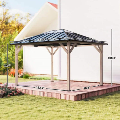 8’ x 10’ Alora Heavy-Duty Fir Wood Hardtop Gazebo With Galvanized Steel Roof And Ceiling Hooks (SAK29467)