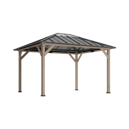 8’ x 10’ Alora Heavy-Duty Fir Wood Hardtop Gazebo With Galvanized Steel Roof And Ceiling Hooks (SAK29467)