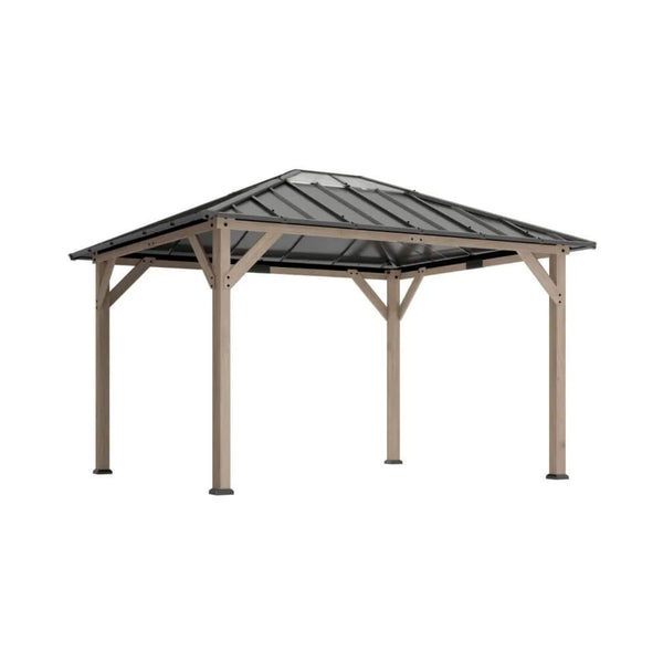 8’ x 10’ Alora Heavy-Duty Fir Wood Hardtop Gazebo With Galvanized Steel Roof And Ceiling Hooks (SAK29467)