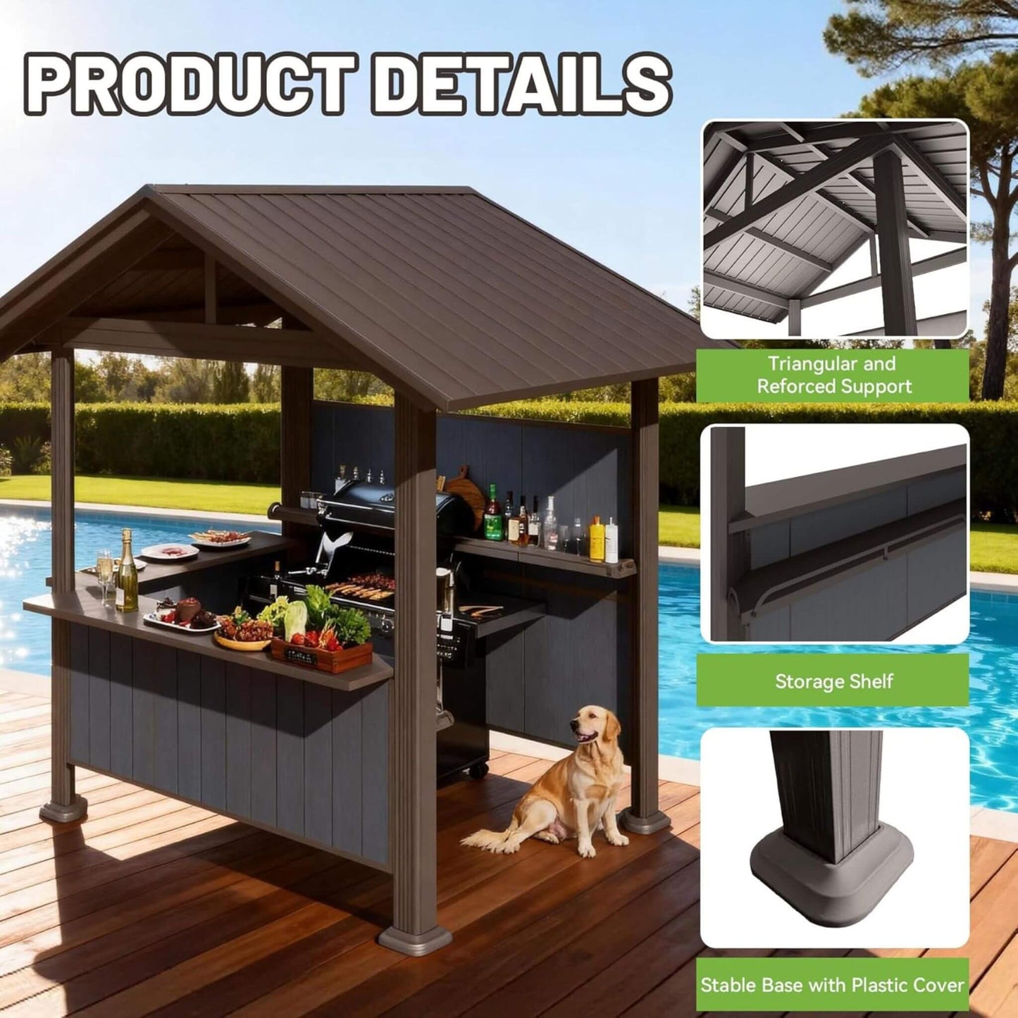 6’ x 9’ Alora Heavy-Duty Gable Roof Hardtop Grill Gazebo (SAK49731)