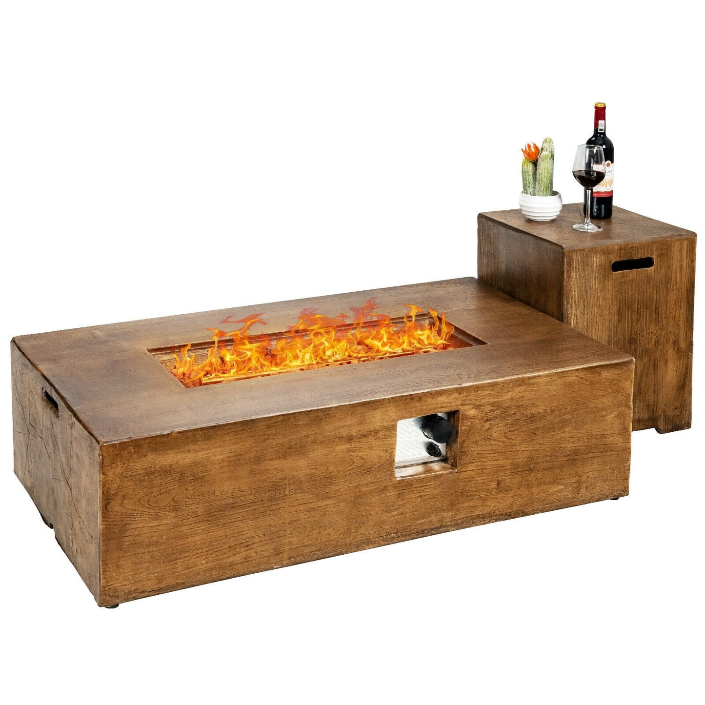2-Piece Outdoor Propane Fire Pit Table Set with Tank Holder
