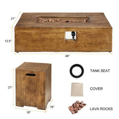 2-Piece Outdoor Propane Fire Pit Table Set with Tank Holder