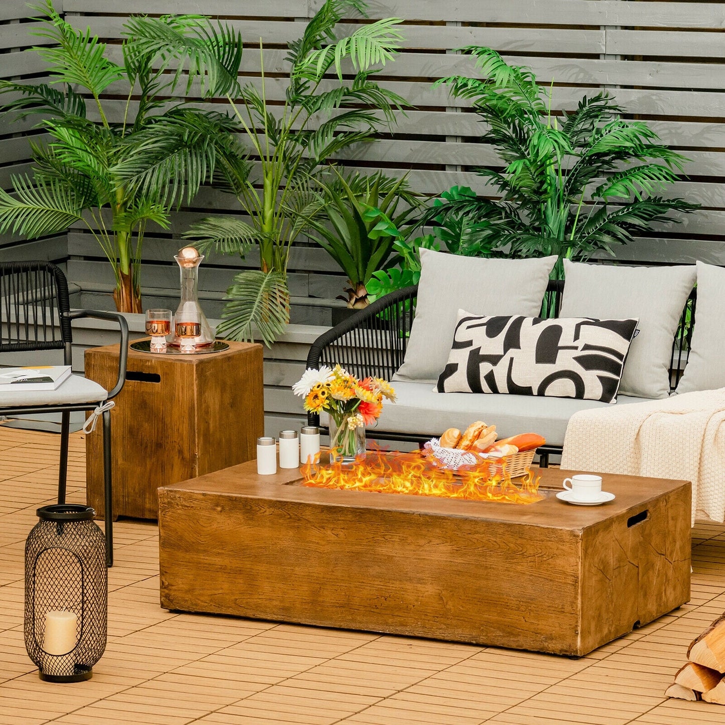 2-Piece Outdoor Propane Fire Pit Table Set with Tank Holder