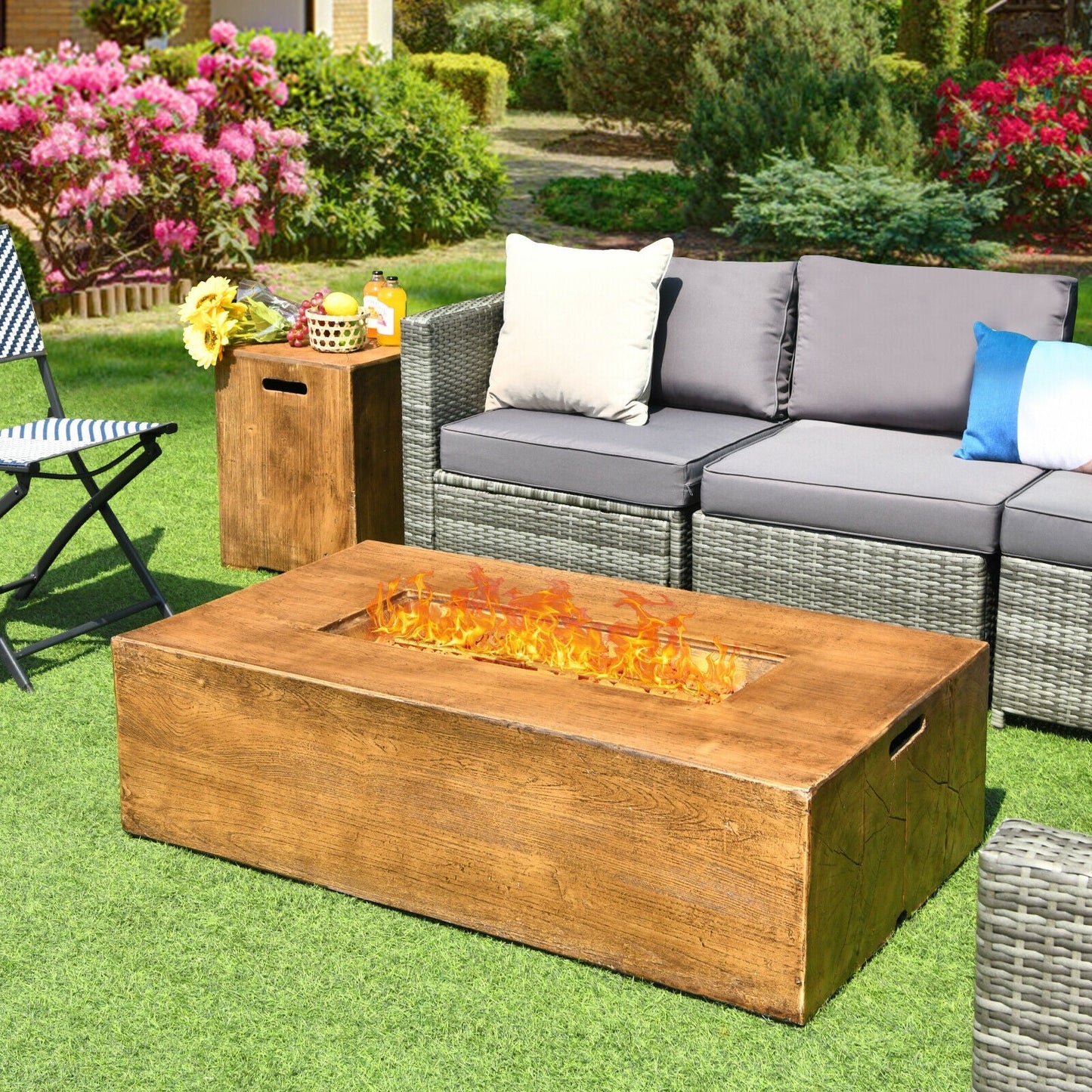 2-Piece Outdoor Propane Fire Pit Table Set with Tank Holder
