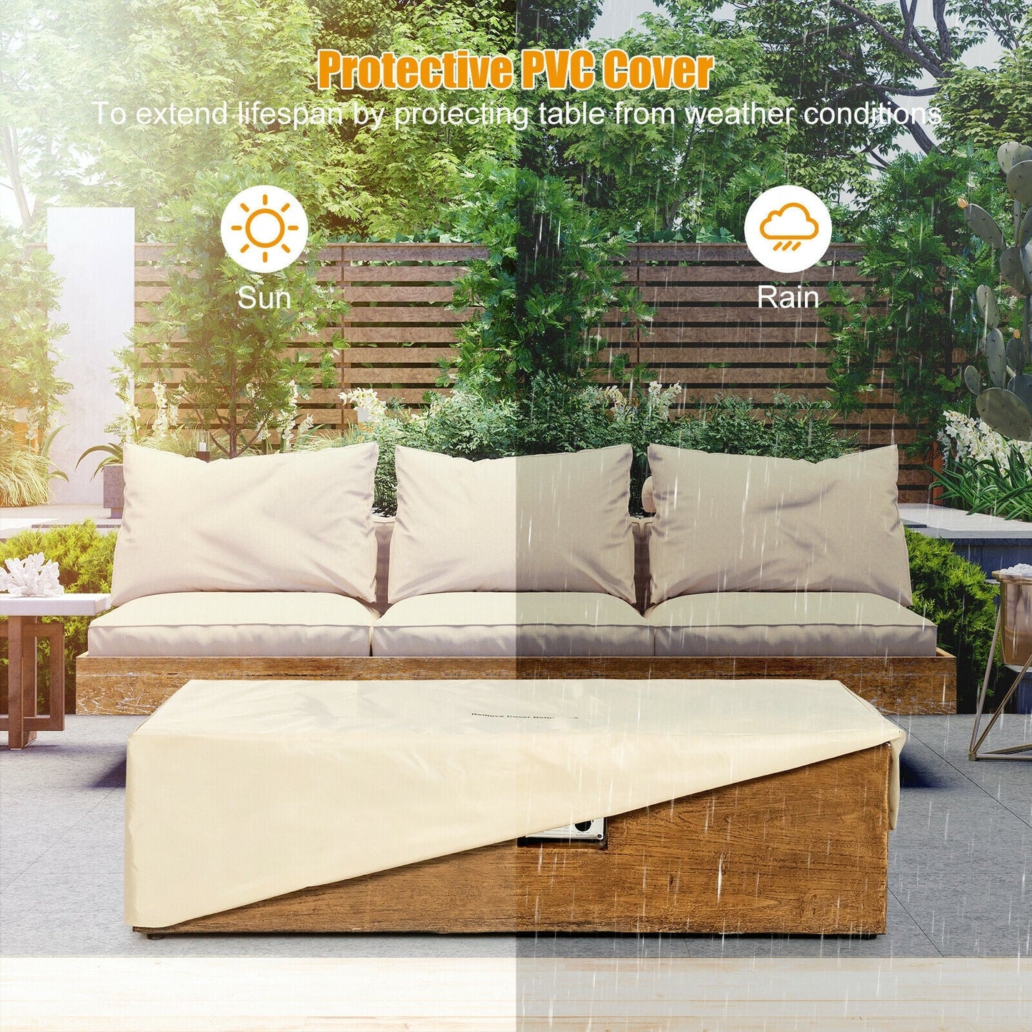 2-Piece Outdoor Propane Fire Pit Table Set with Tank Holder