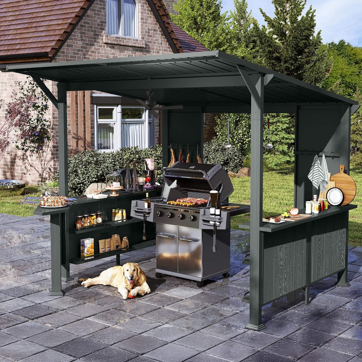 9’ x 10’ Alora Modern Slanted Hardtop Alloy Steel Grill Gazebo (SAK32687)